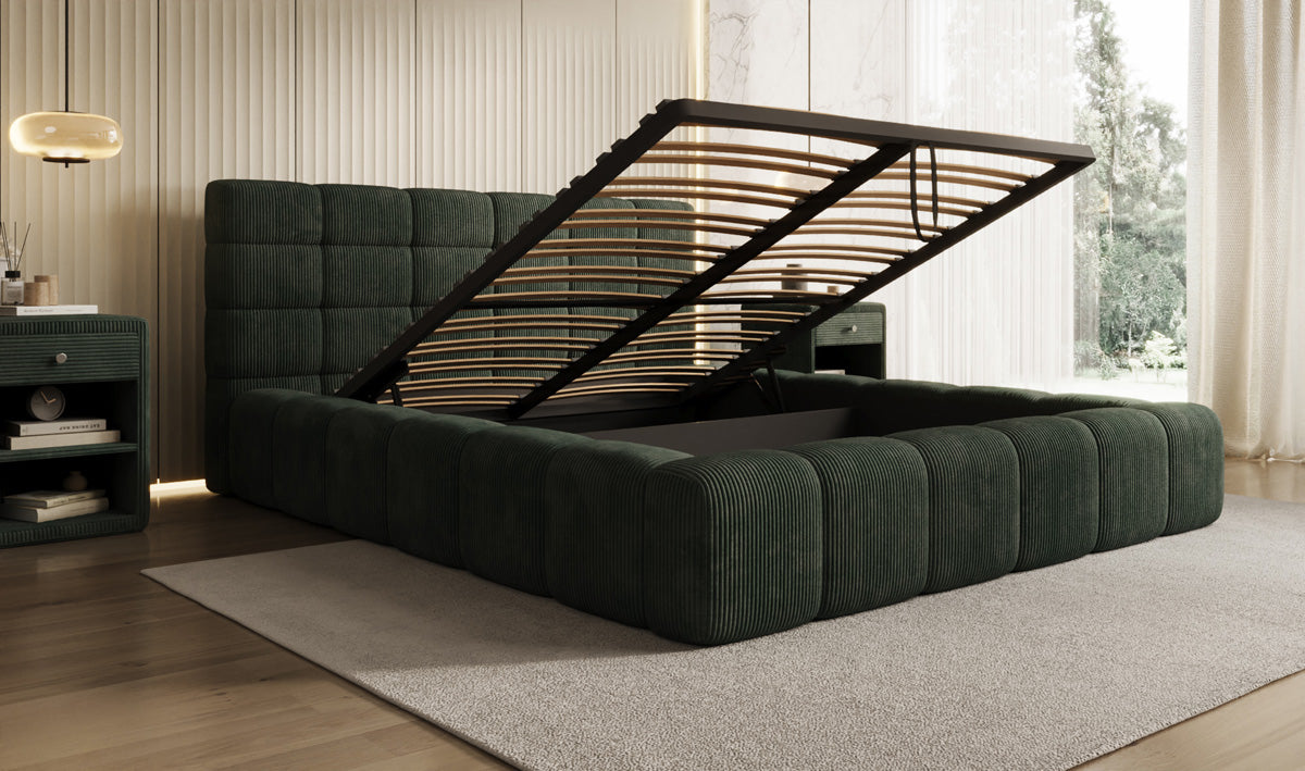 Designer Polsterbett Marshmallow in Cord mit Stauraum