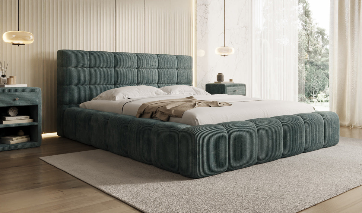 Designer Polsterbett Marshmallow in Cord mit Stauraum