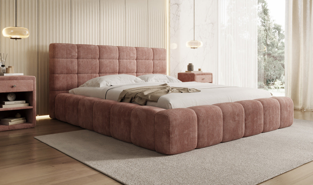 Designer Polsterbett Marshmallow in Cord mit Stauraum