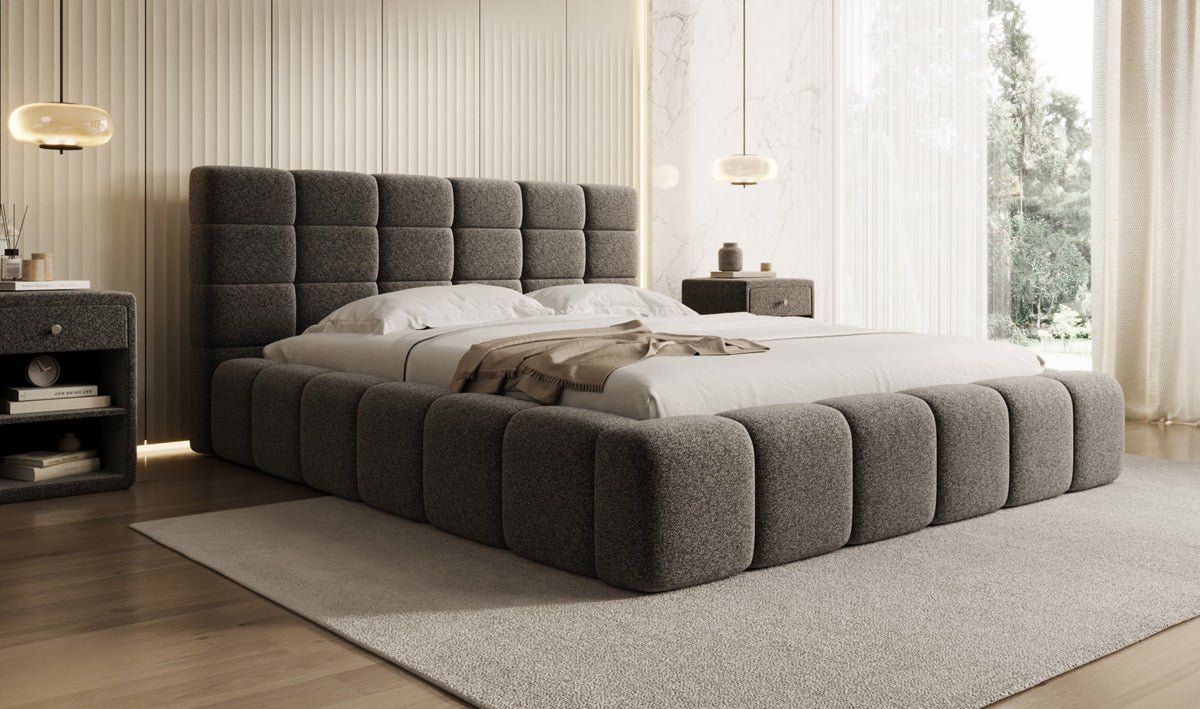 Designer Polsterbett Marshmallow in Strukturstoff mit Stauraum