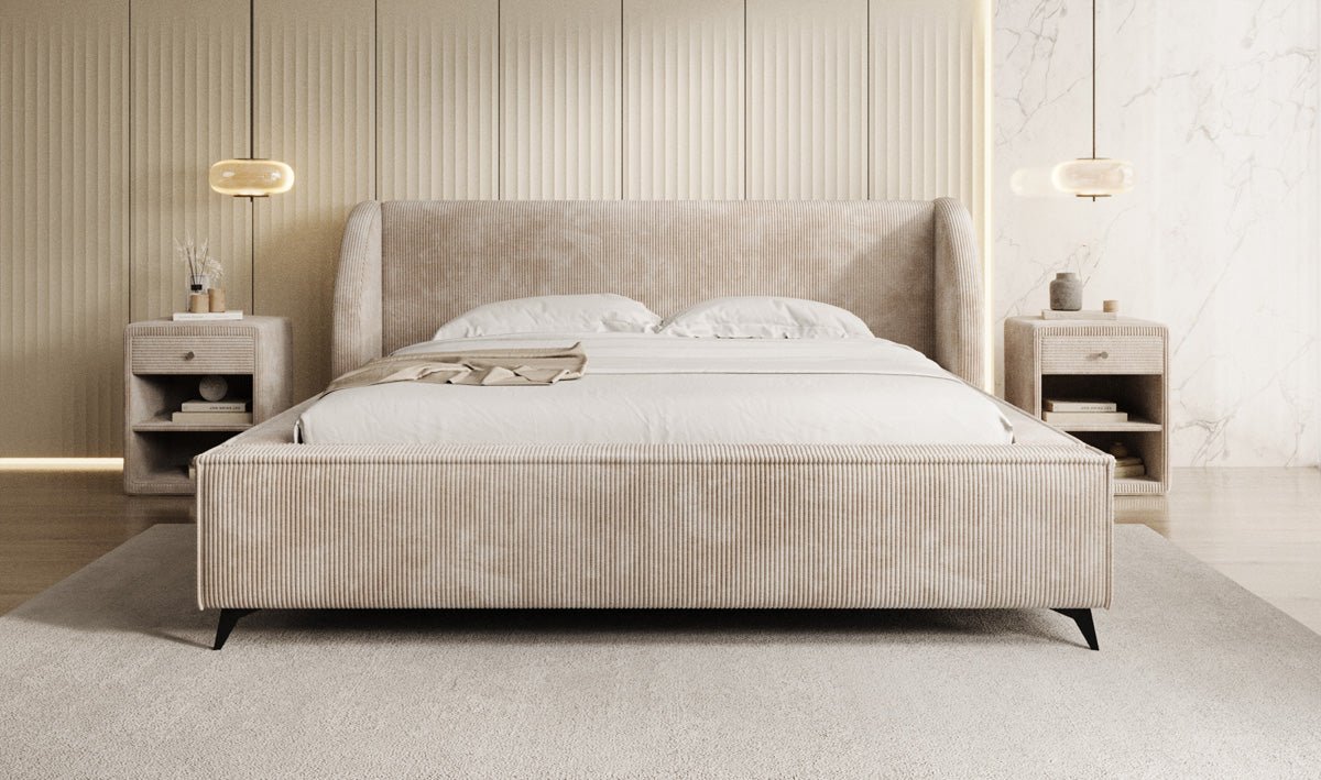 Designer Polsterbett Freya Cord mit Stauraum