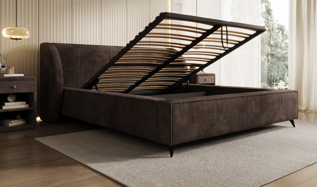 Designer Polsterbett Freya Cord mit Stauraum
