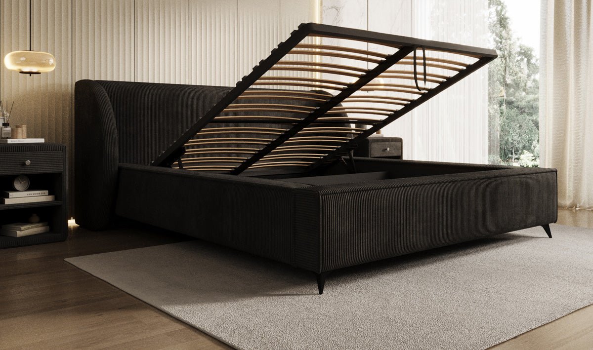 Designer Polsterbett Freya Cord mit Stauraum
