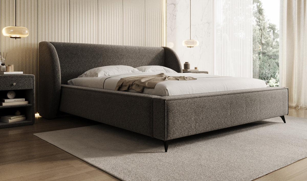 Designer Polsterbett Freya in Strukturstoff mit Stauraum