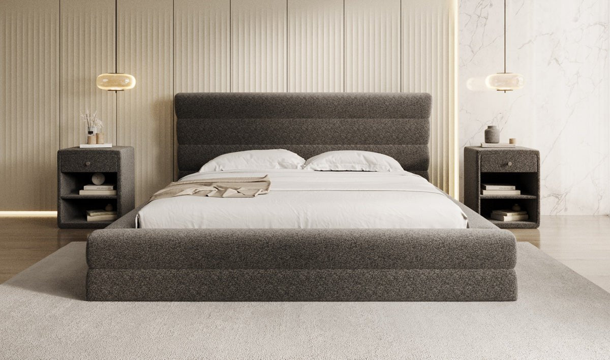 Designer Polsterbett Maren in Strukturstoff mit Stauraum