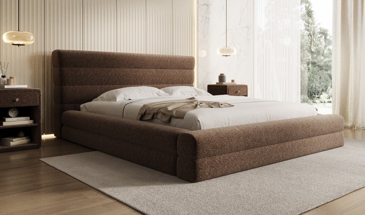 Designer Polsterbett Maren in Strukturstoff mit Stauraum