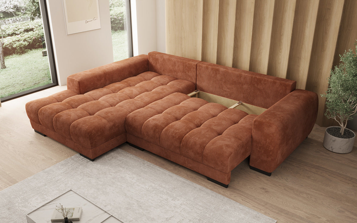 Designer Sofa Balu mit Schlaffunktion und Stauraum in Cord