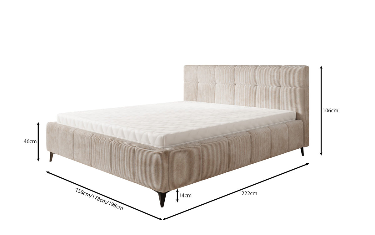 Designer Polsterbett Nelly in Cord mit Stauraum