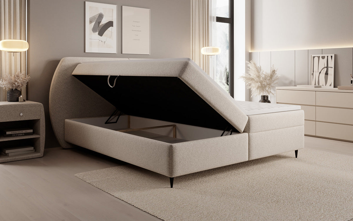 Boxspringbett Nara in Strukturstoff mit Stauraum