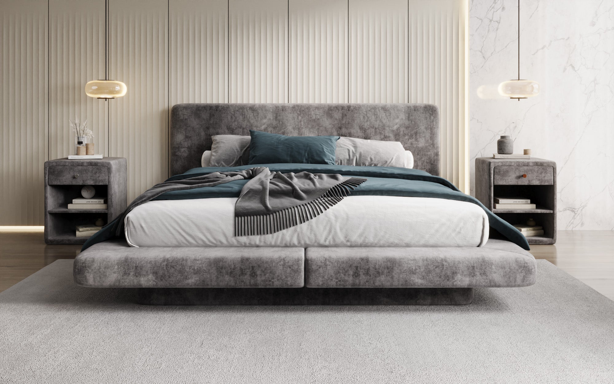 Designer Polsterbett Yumi in Samt