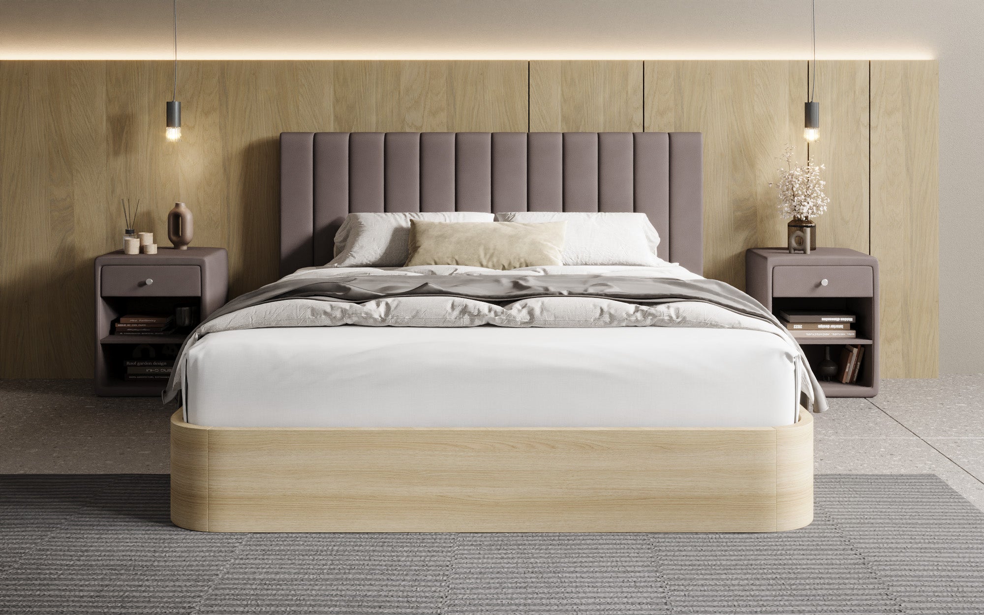 Designer Polsterbett Fiore Linea in Stoff mit Stauraum