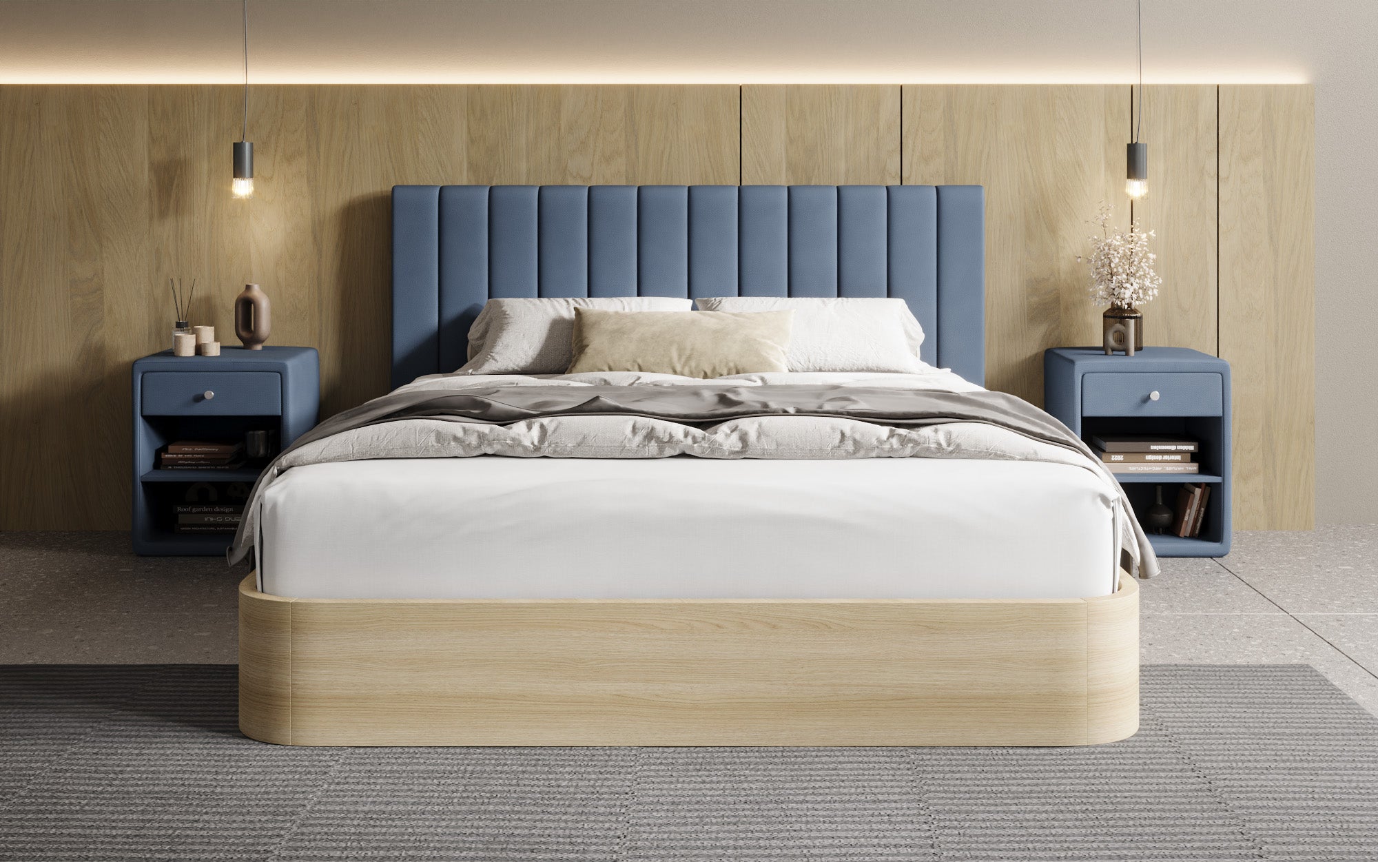 Designer Polsterbett Fiore Linea in Stoff mit Stauraum