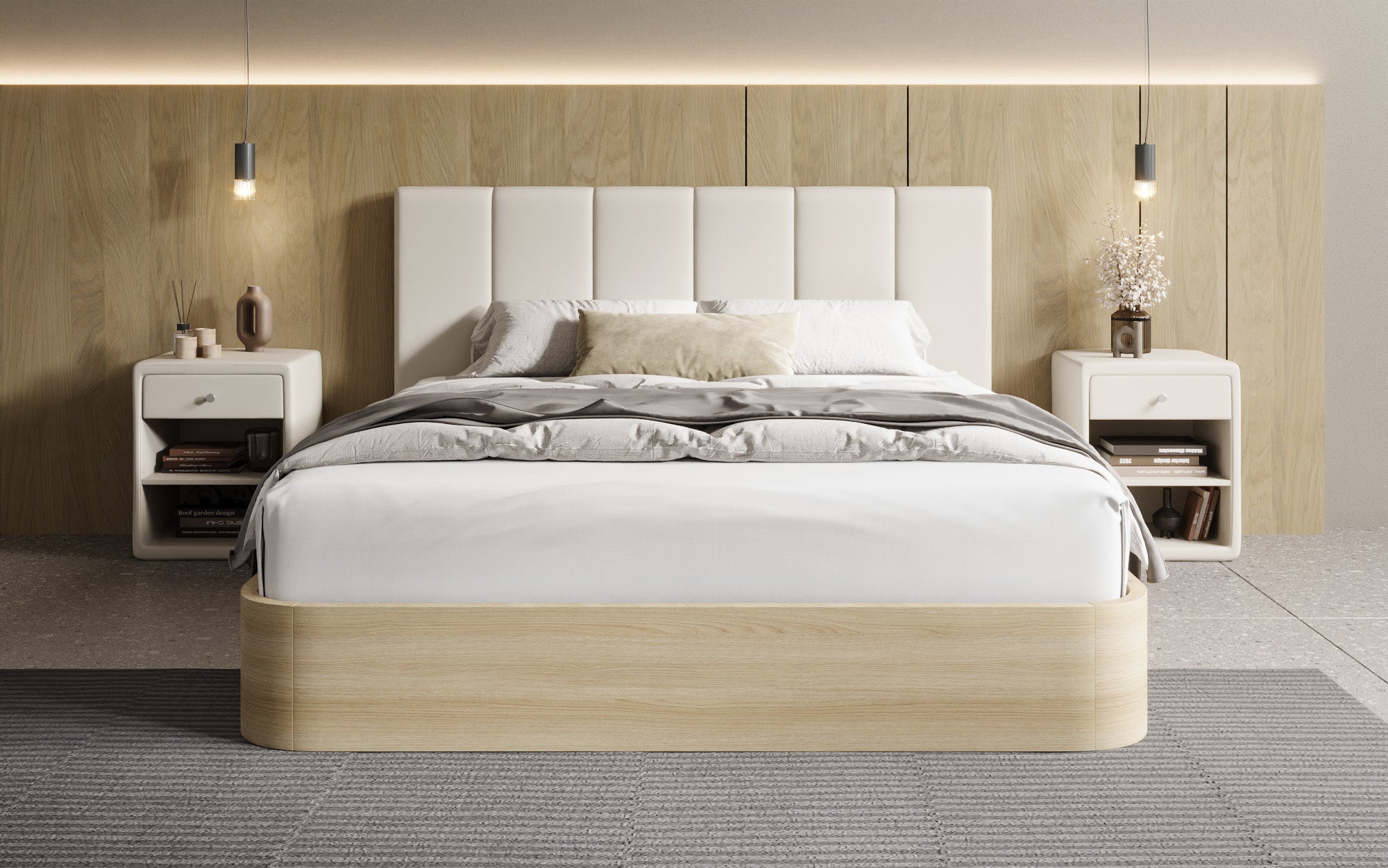 Designer Polsterbett Fiore Piano in Stoff mit Stauraum
