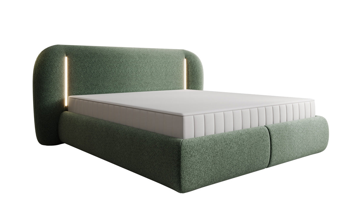Designer Polsterbett Momo in Strukturstoff mit Stauraum und LED
