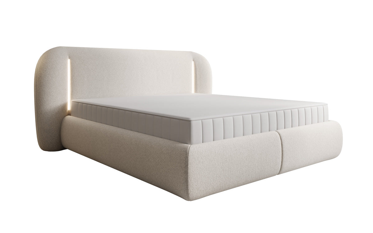 Designer Polsterbett Momo in Strukturstoff mit Stauraum und LED