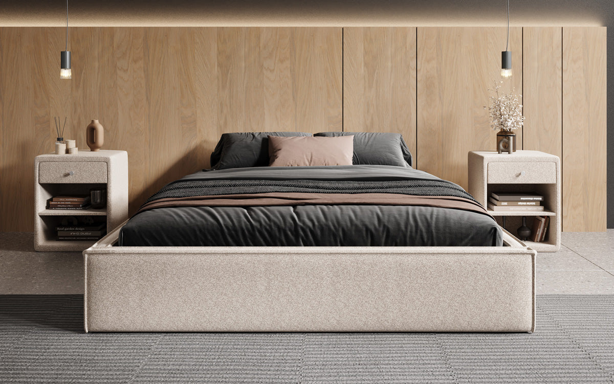 Designer Polsterbett Base mit Stauraum ohne Headboard in Strukturstoff
