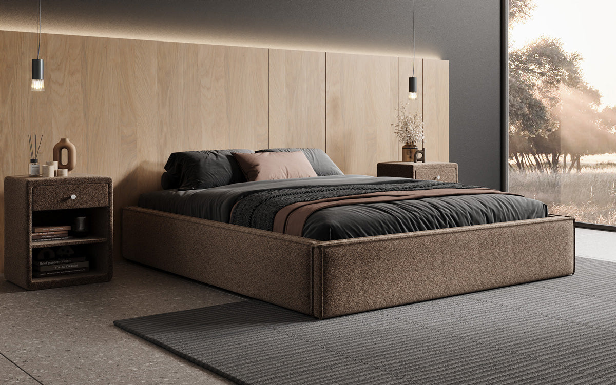 Designer Polsterbett Base mit Stauraum ohne Headboard in Strukturstoff
