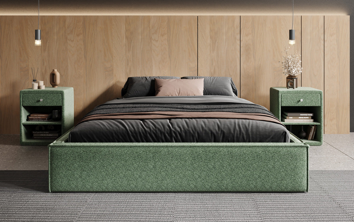 Designer Polsterbett Base mit Stauraum ohne Headboard in Strukturstoff