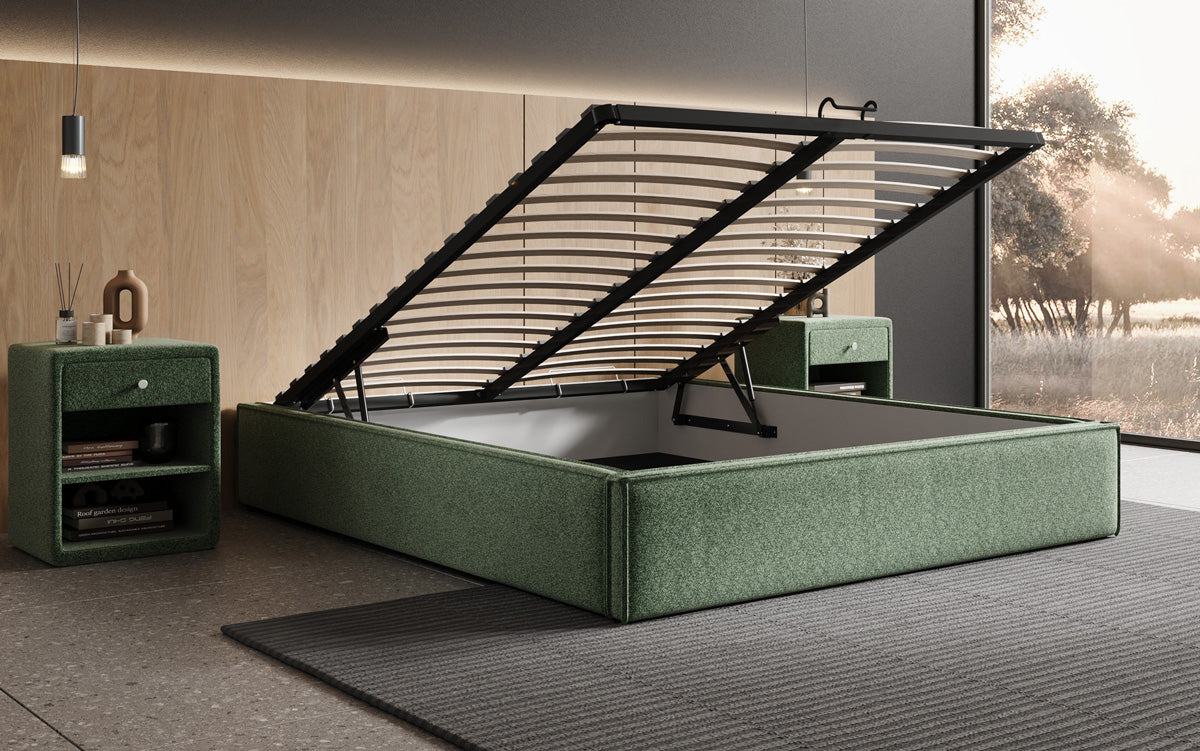 Designer Polsterbett Base mit Stauraum ohne Headboard in Strukturstoff