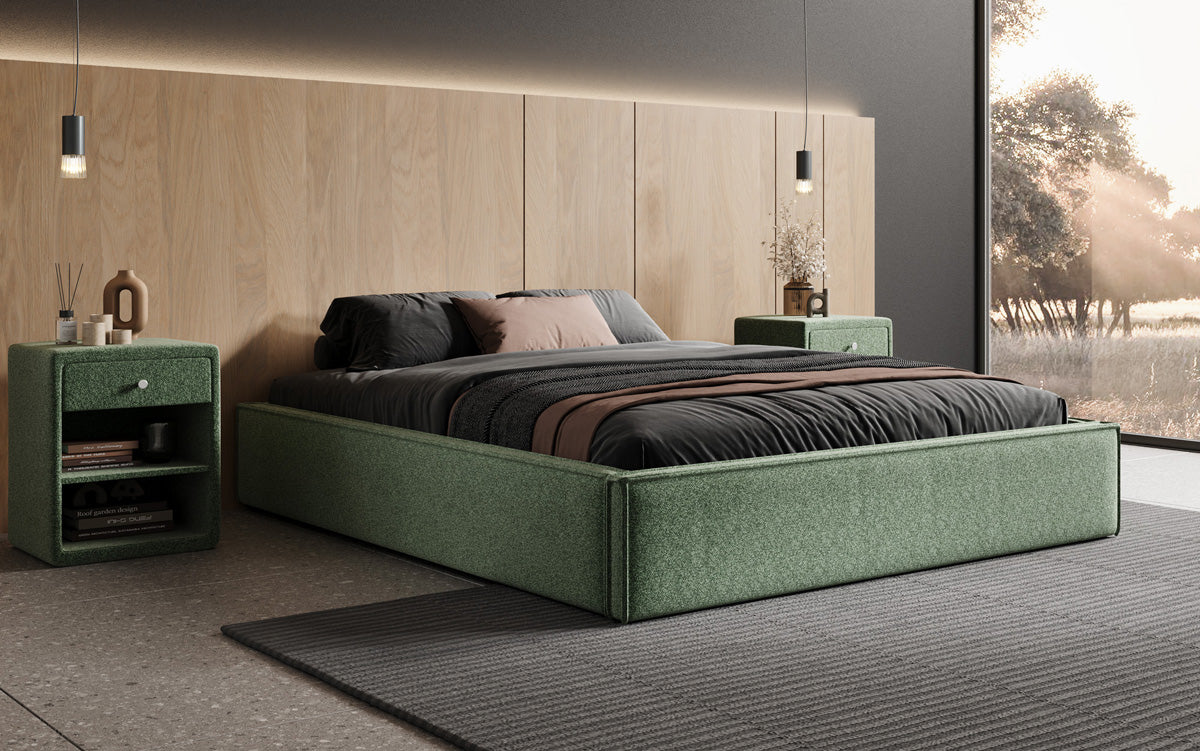 Designer Polsterbett Base mit Stauraum ohne Headboard in Strukturstoff