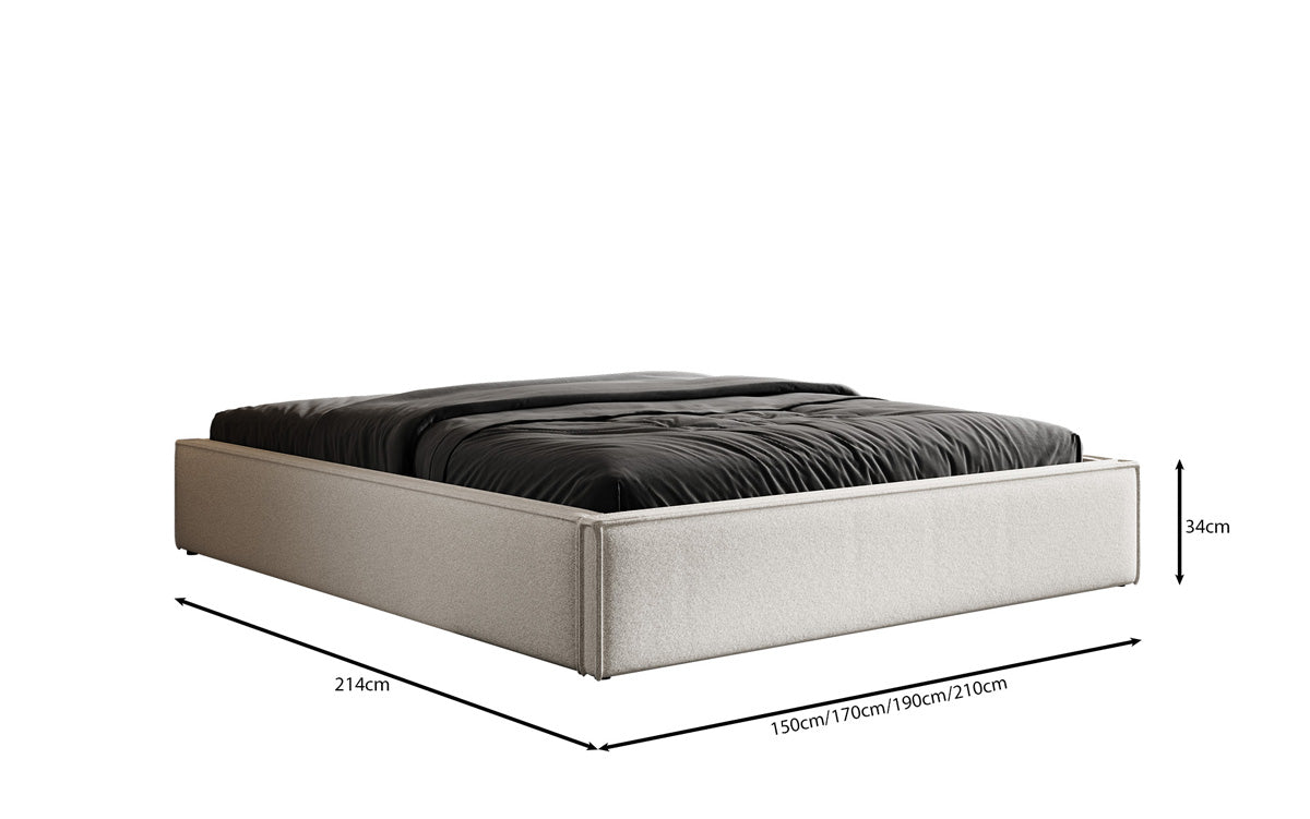 Designer Polsterbett Base mit Stauraum ohne Headboard in Strukturstoff