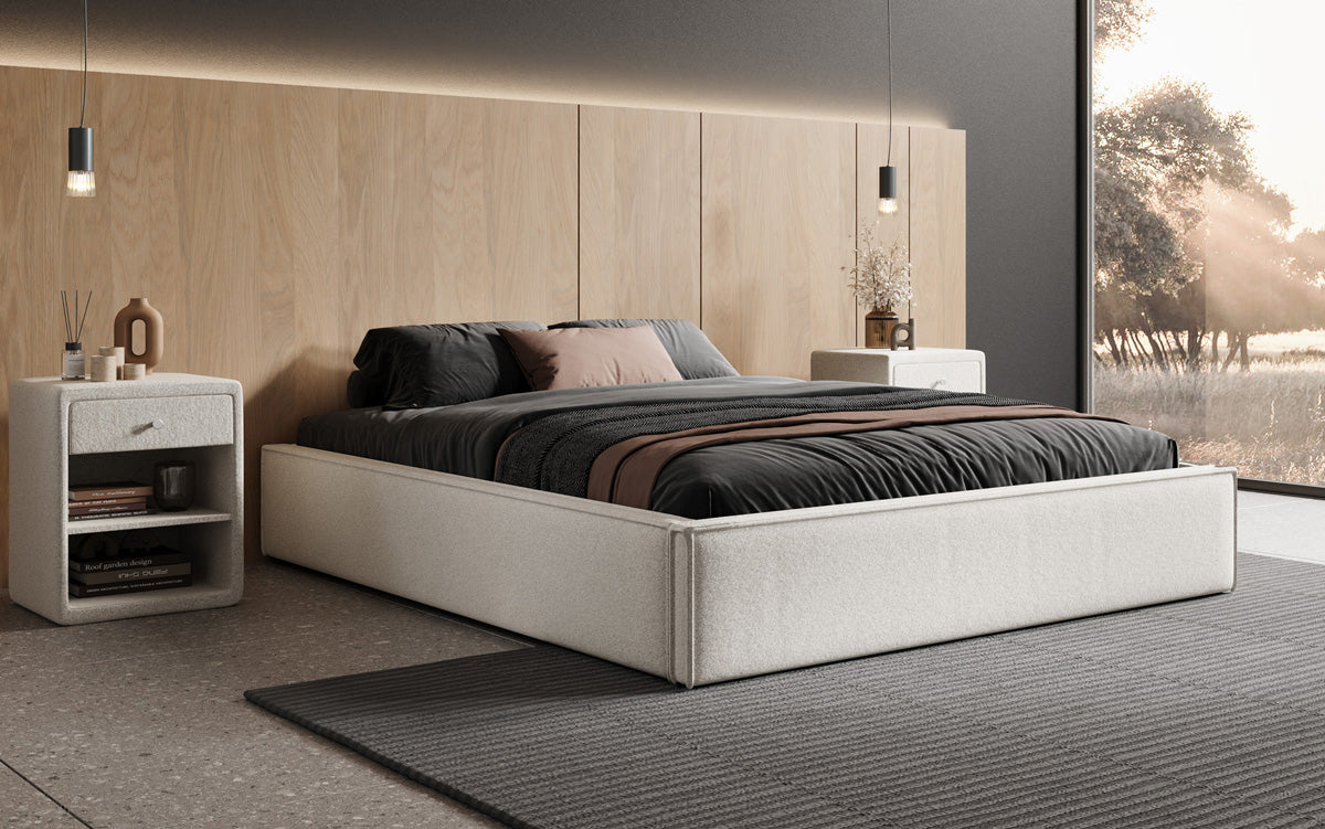 Designer Polsterbett Base mit Stauraum ohne Headboard in Strukturstoff