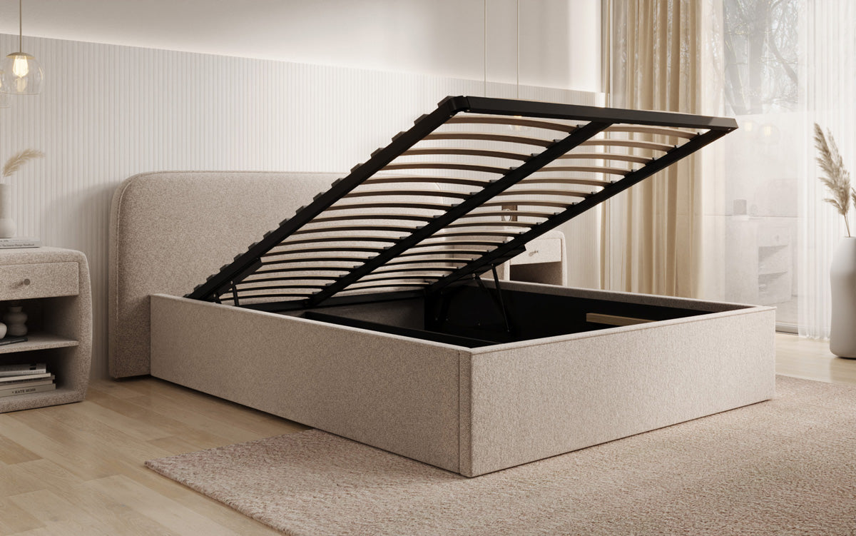 Designer Polsterbett Nola in Strukturstoff mit Stauraum
