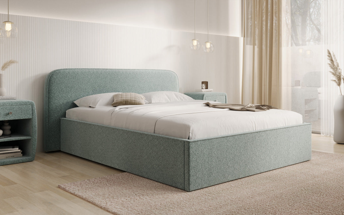 Designer Polsterbett Nola in Strukturstoff mit Stauraum
