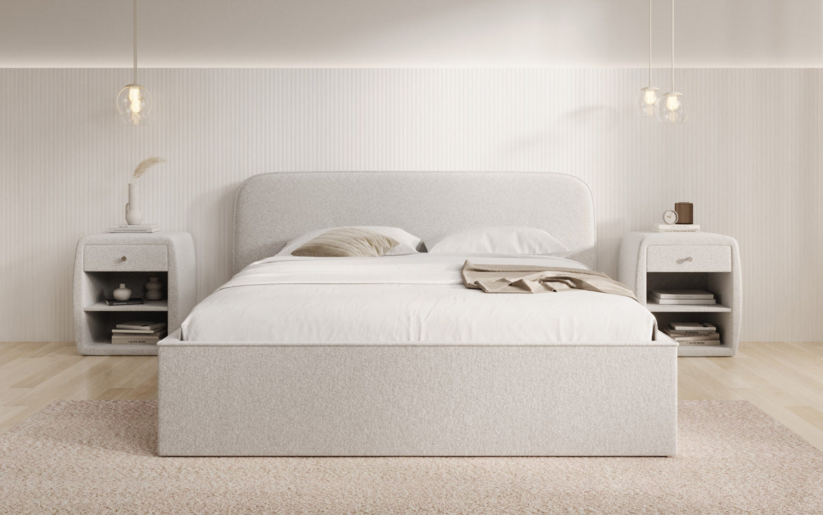 Designer Polsterbett Nola in Strukturstoff mit Stauraum