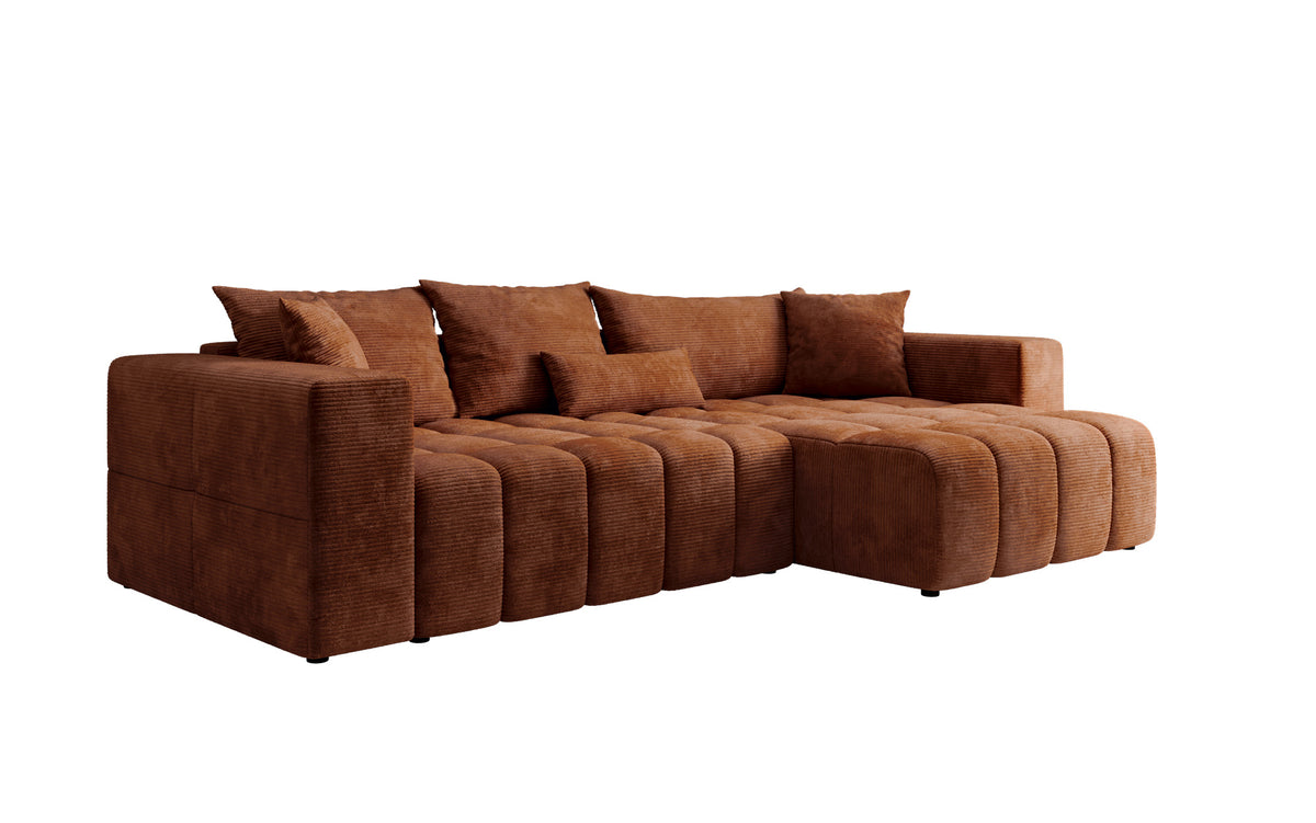 Designer Ecksofa Momo mit Schlaf- und Klappfunktion in Cord