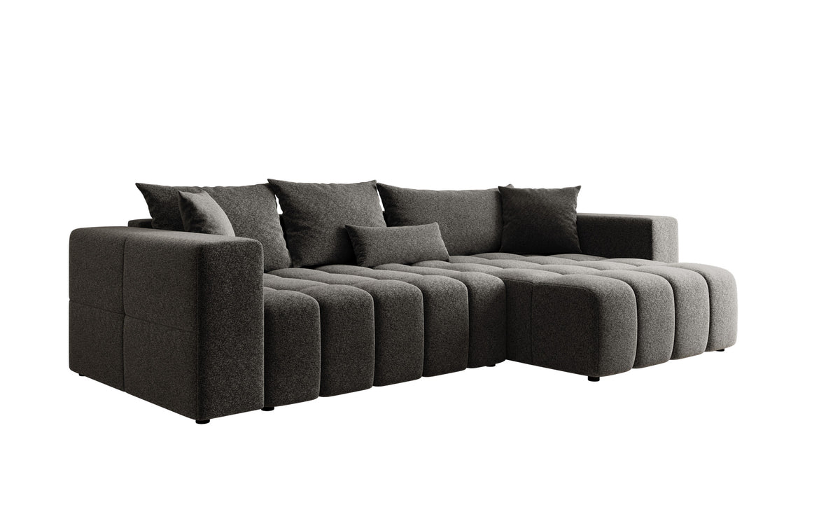Designer Ecksofa Momo mit Schlaf- und Klappfunktion in Strukturstoff