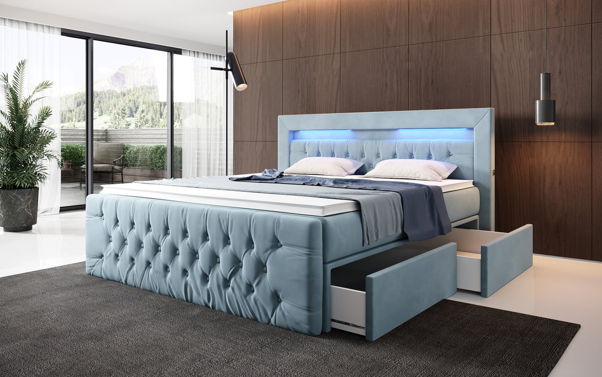 Boxspringbett Menzogna Samt mit LED und Stauraum (2 Schubladen)