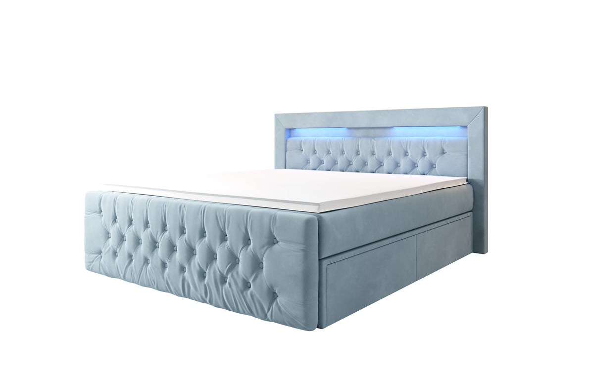 Boxspringbett Menzogna Samt mit LED und Stauraum (2 Schubladen)
