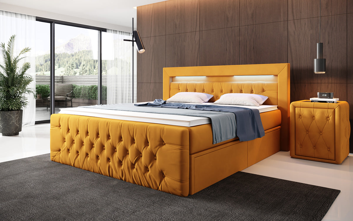Boxspringbett Menzogna Samt mit LED und Stauraum (2 Schubladen)