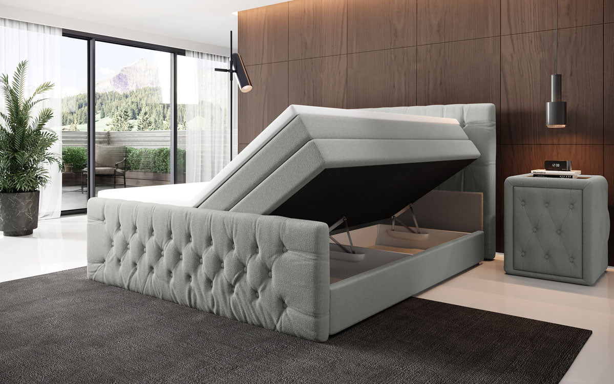 Boxspringbett Velutto Bouclé mit Stauraum