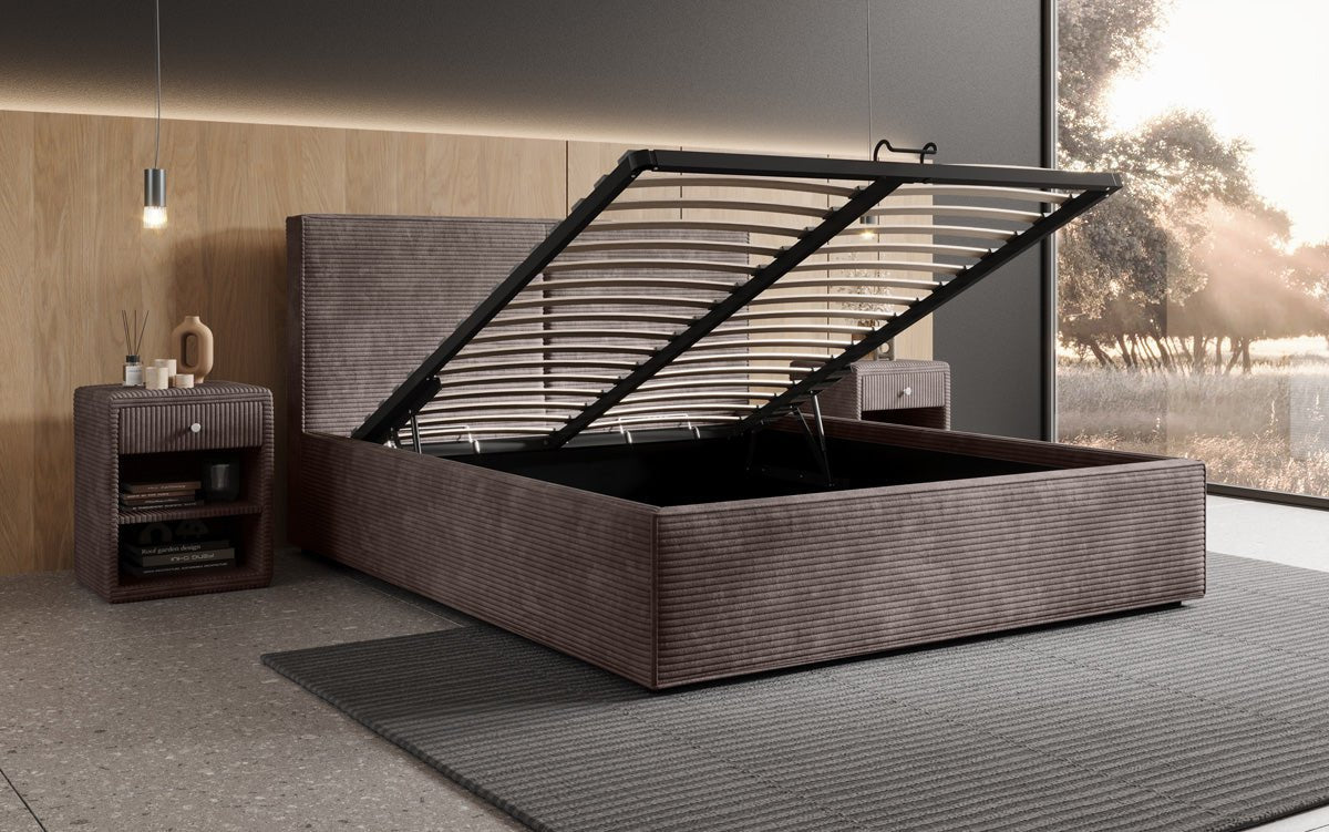 Designer Polsterbett Elara in Cord mit Stauraum