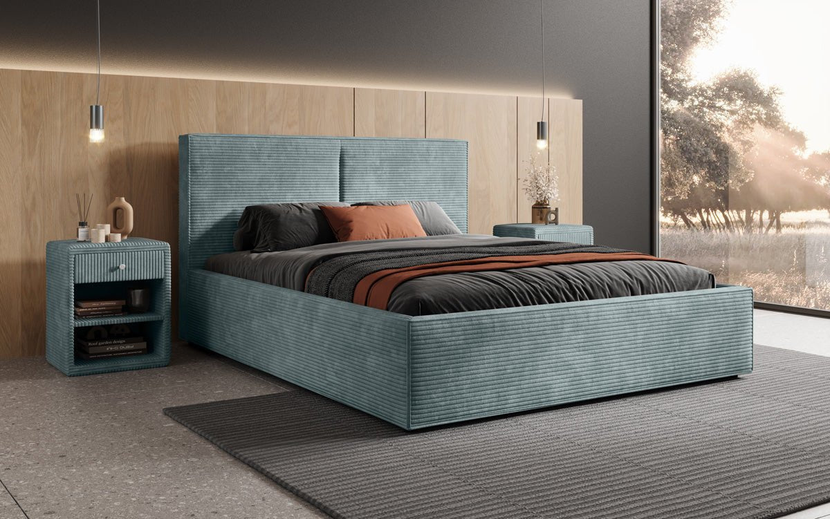 Lit capitonné designer Elara en Côtelé avec espace de rangement