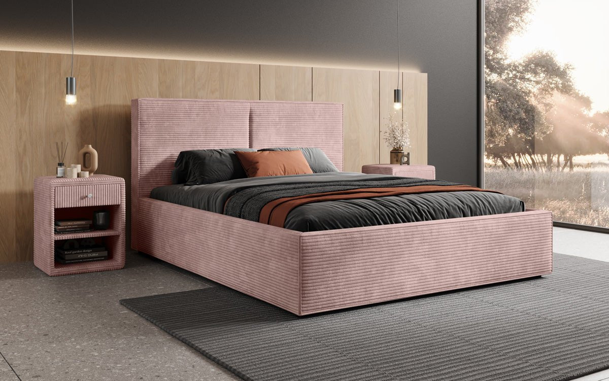 Designer Polsterbett Elara in Cord mit Stauraum