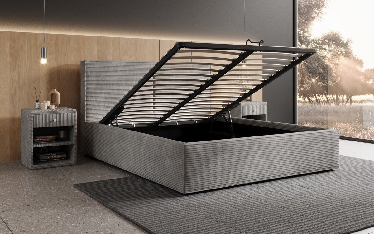Designer Polsterbett Elara in Cord mit Stauraum