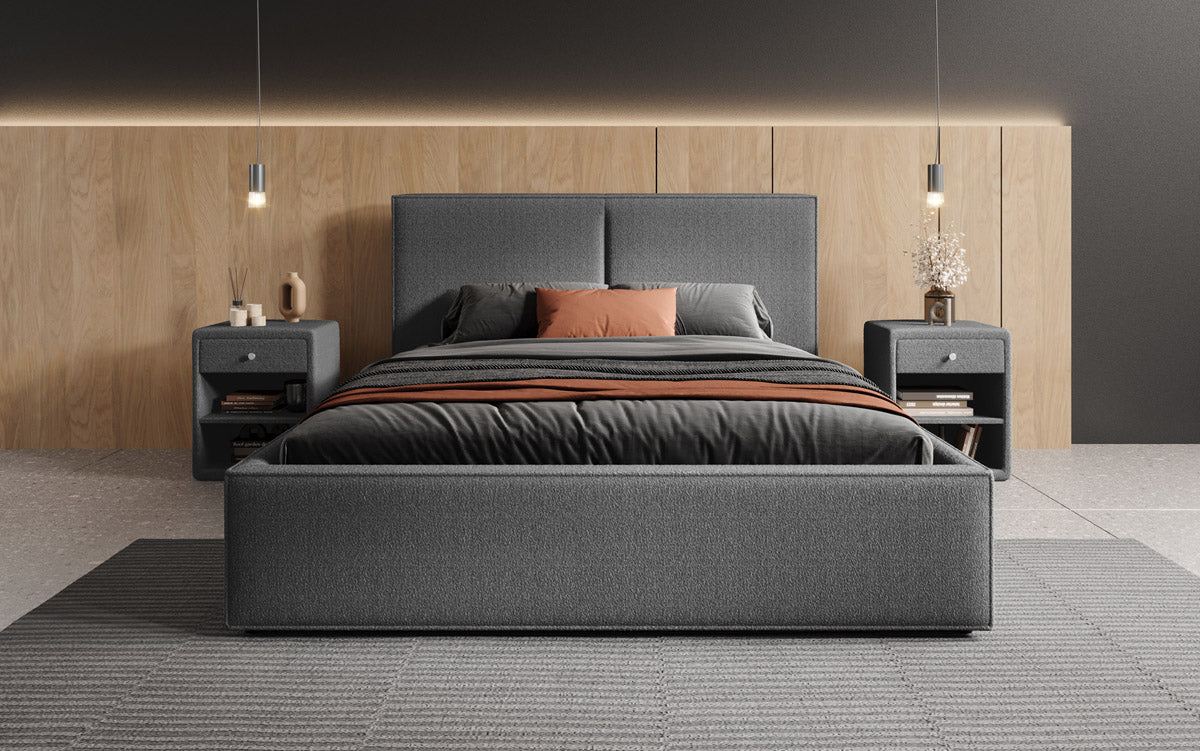 Designer Polsterbett Elara in Bouclé mit Stauraum