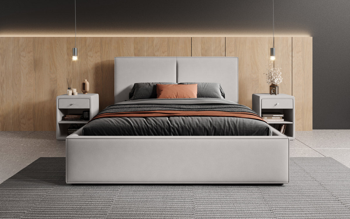 Lit capitonné designer Elara en Tissu avec espace de rangement