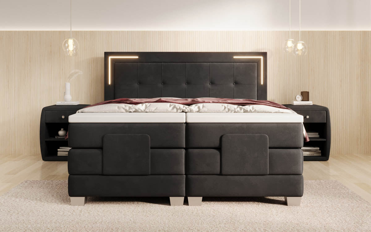 Boxspringbed Noctis van fluweel, elektrisch verstelbaar met LED