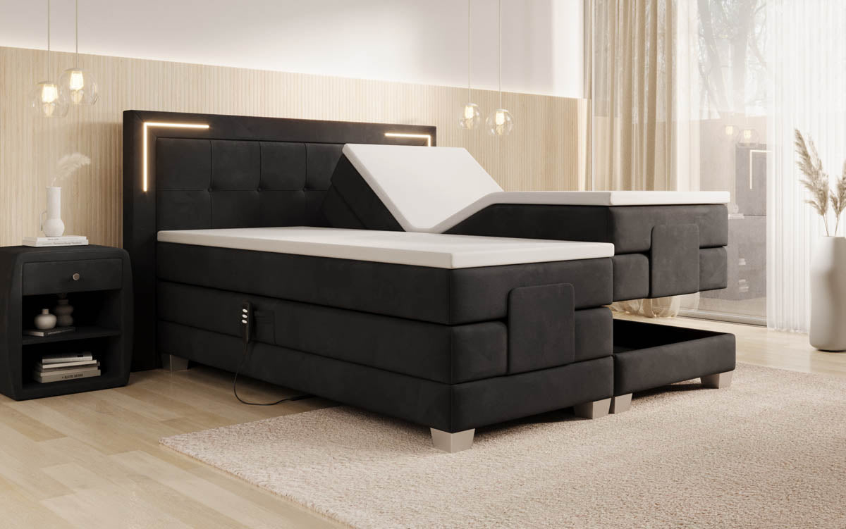 Boxspringbed Noctis van fluweel, elektrisch verstelbaar met LED