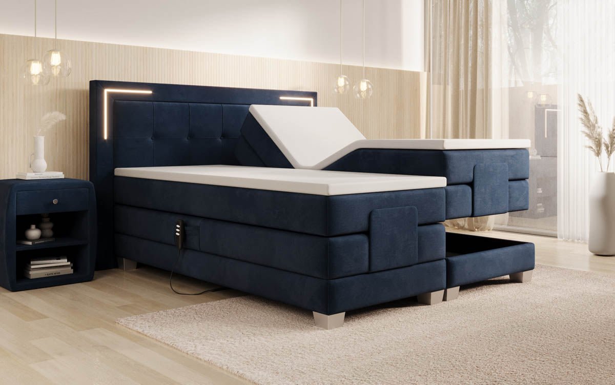 Boxspringbed Noctis van fluweel, elektrisch verstelbaar met LED