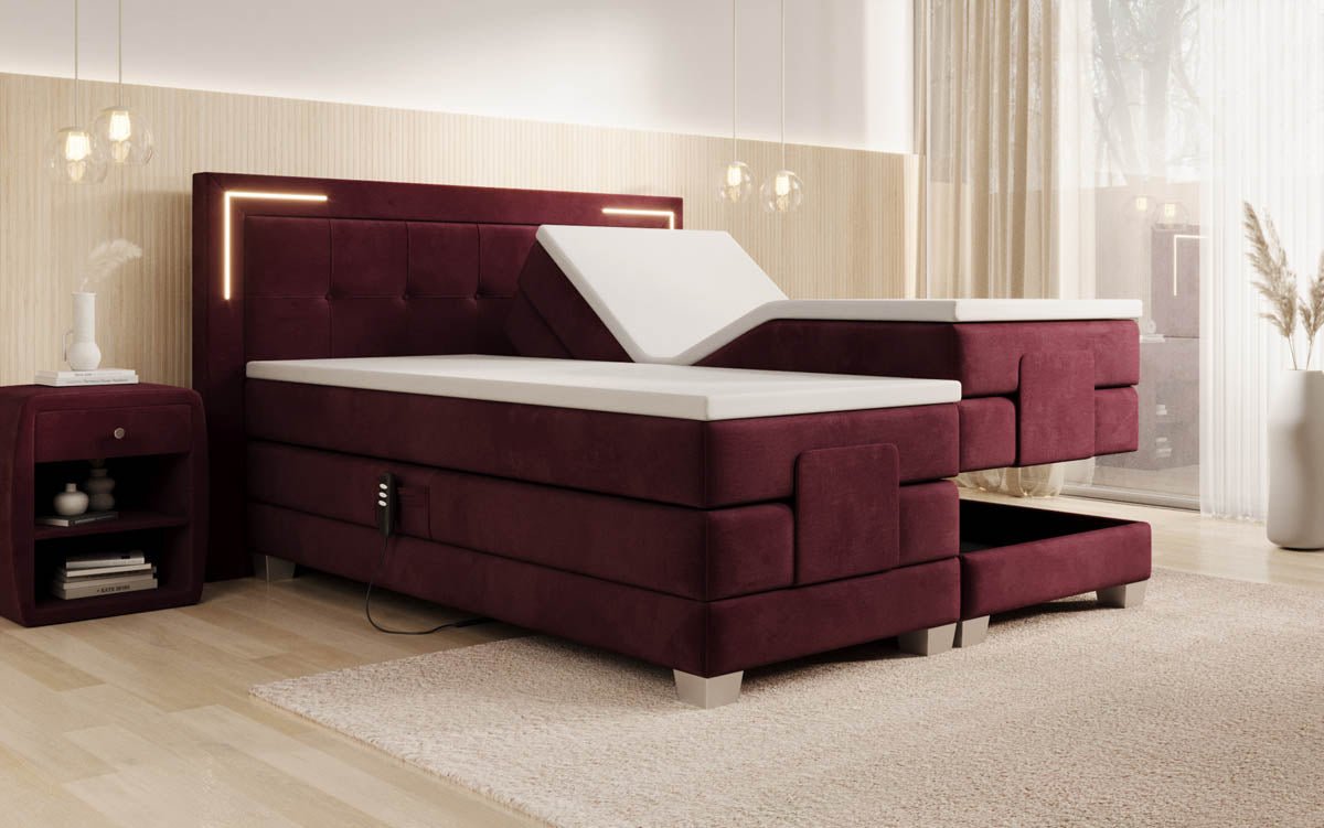 Boxspringbed Noctis van fluweel, elektrisch verstelbaar met LED