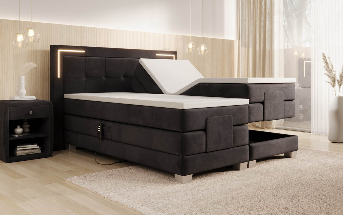 Boxspringbed Noctis van fluweel, elektrisch verstelbaar met LED