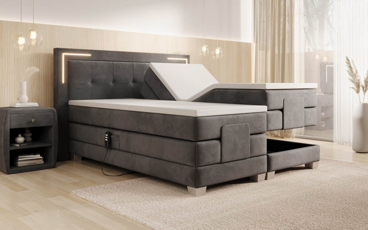 Boxspringbed Noctis van fluweel, elektrisch verstelbaar met LED