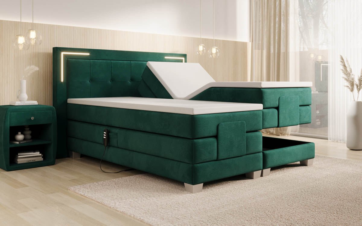 Boxspringbed Noctis van fluweel, elektrisch verstelbaar met LED