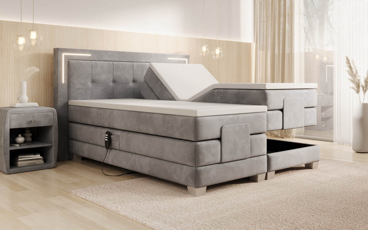 Boxspringbed Noctis van fluweel, elektrisch verstelbaar met LED