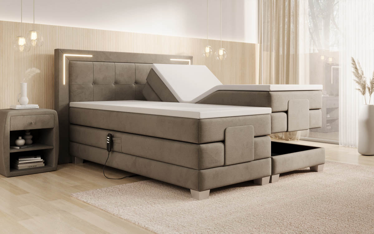 Boxspringbed Noctis van fluweel, elektrisch verstelbaar met LED